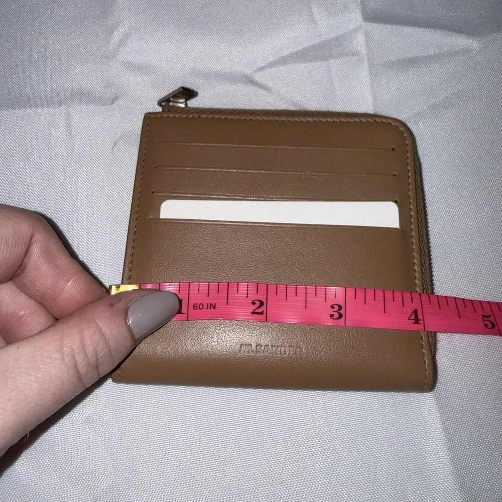 JIL SANDER Card Case Wallet Zip Around Coin Pouch Chestnut Brown Leather NWT